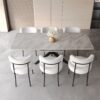 Modern Extendable Dining Table Set For 6 - 8, Curved Backrest Upholstered Chairs With Metal Legs - Gray / White - Image 15