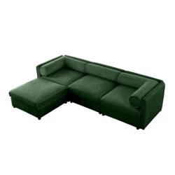 Elegant Chenille Sofa With Storage Seat And Ottoman L Shaped 3 Seater - Green