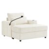 Modern Style Armchair Chaise Lounge Sofa Couch With Movable Storage Ottoman, USB Ports, Cup Holders, Phone Holder Chenille - Beige - Image 15