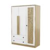3 Doors Rattan Wardrobe Storage For Bedroom, With 2 Drawers - White / Nature - Image 2