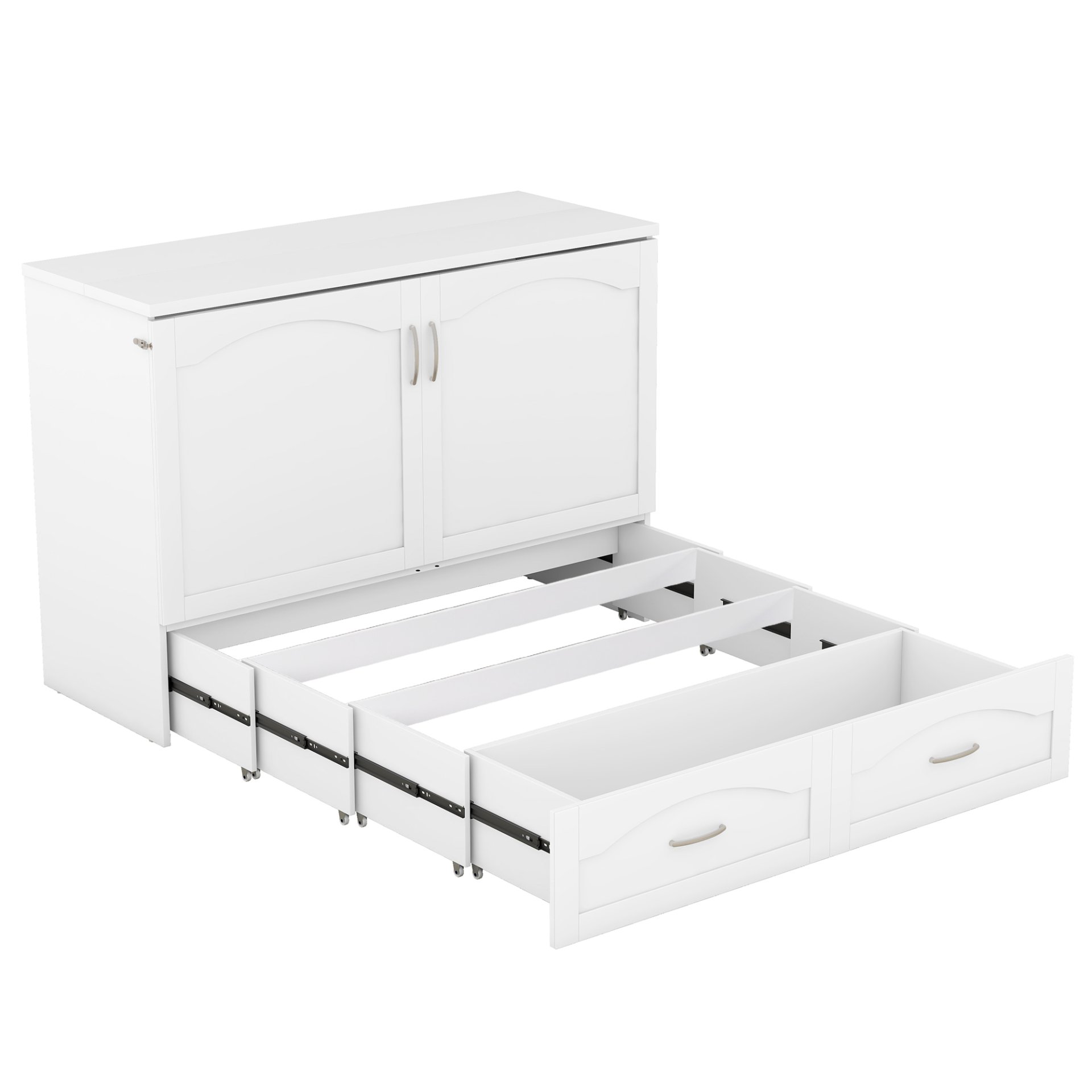 Full Size Murphy Wall Bed With Drawer And A Set Of Sockets & USB Ports, Pulley Structure Design - White - Image 19