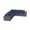 Rattan Wicker 4 Person Seating Group With Cushions Stylish & Comfortable Outdoor Lounge Set - Brown / Navy Blue - Image 6