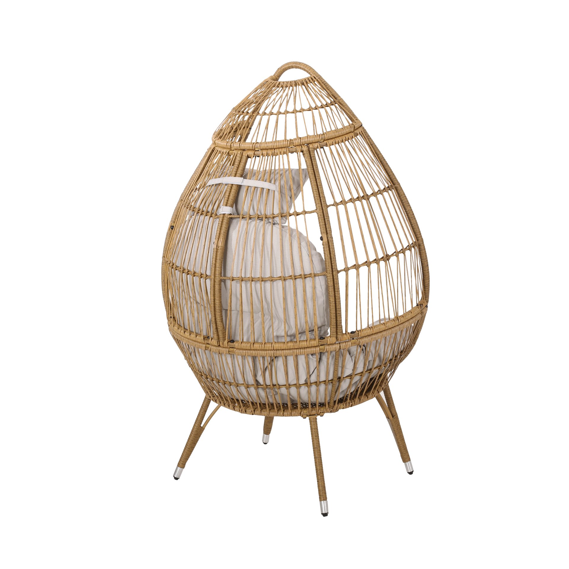 Basket Chair With Teardrop Shape And Water Resistant Cushion - Natural - Image 7
