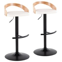 Grotto - Contemporary Adjustable Barstool With Swivel With Rounded T Footrest (Set of 2) - Black / Zebra / White