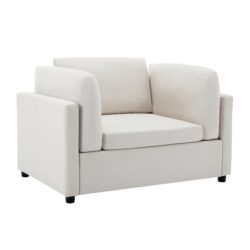 Wide Modern Oversized Armchair With Ottoman Stool, Single Sofa With Lumbar Support, Accent Chair, Reading Chair For Bedroom, Living Room - Cream