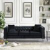 Modern Sofa Jeweled Buttons Tufted Square Arm Couch, 2 Pillows Included - Black - Image 2