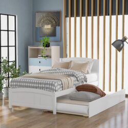 Twin Size, Platform Bed With Trundle - White