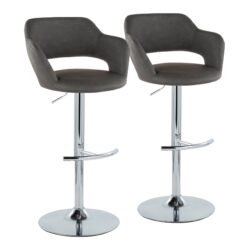 Margarite - Contemporary Ajustable Barstool With Swivel With Rounded T Footrest (Set of 2) - Chrome / Gray