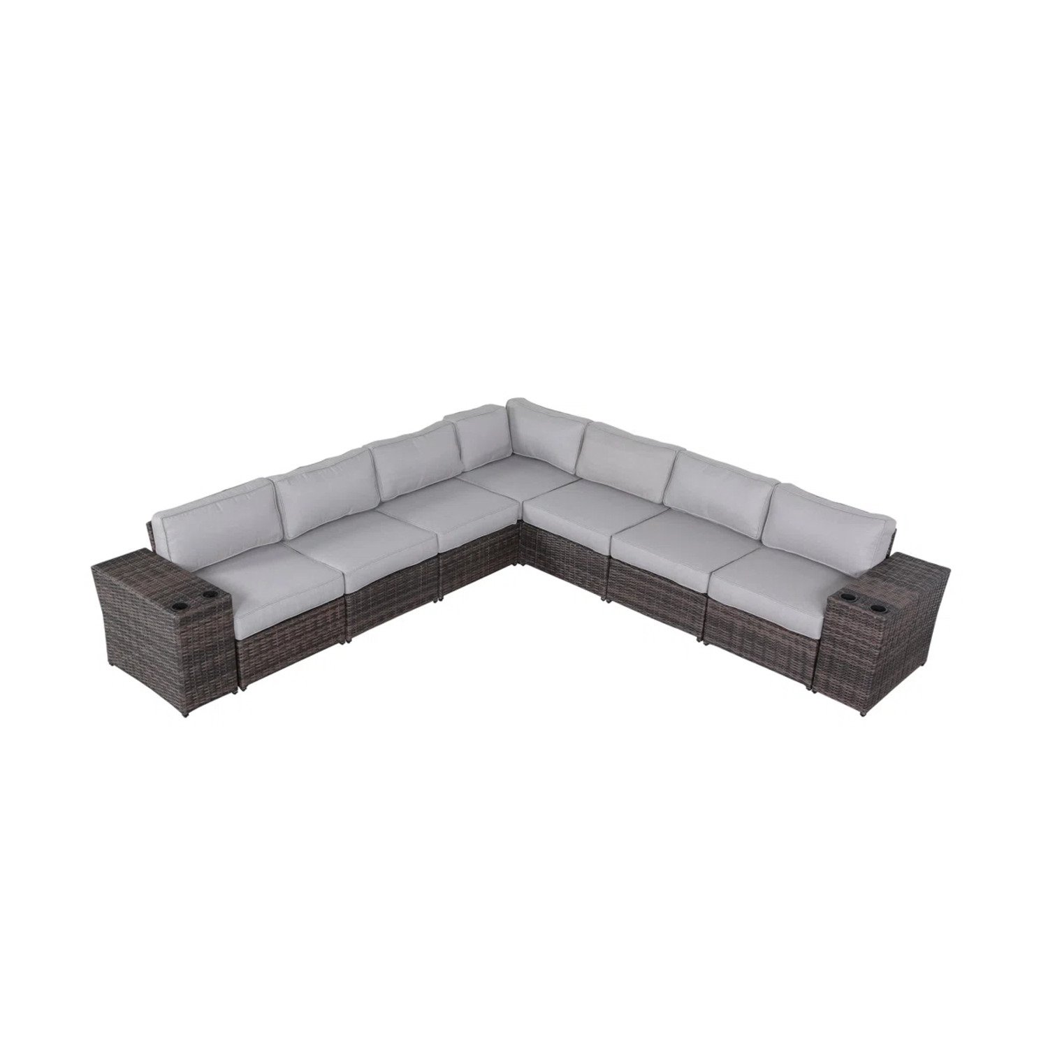 Rattan Sectional Sofa Set With 15 Cushions, 9 Piece Modular Outdoor Seating For Patio Or Garden - Espresso - Image 4