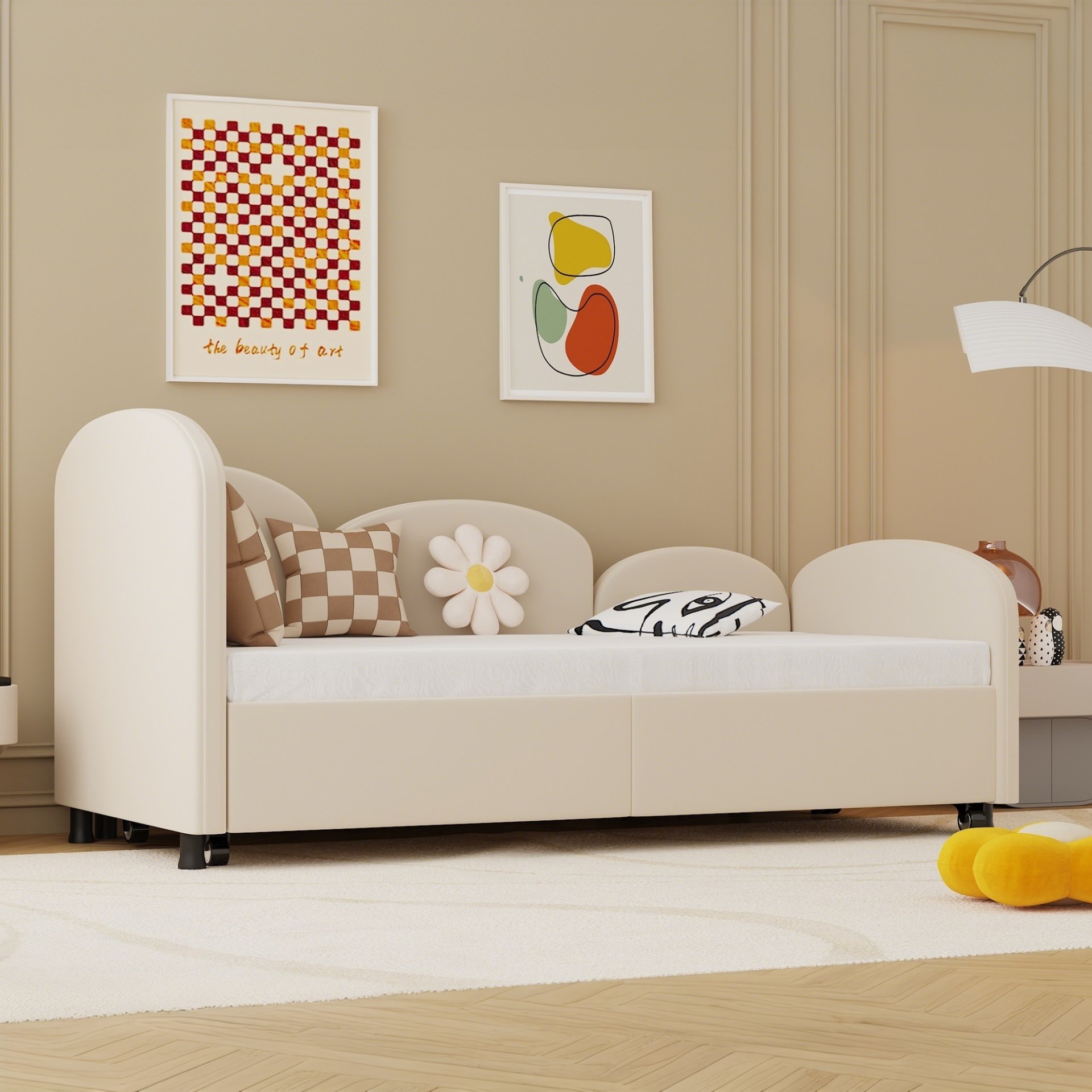 Modern Upholstered Daybed With Twin Size Bed Frames And Storage - Beige - Image 9