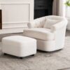 Swivel Chair With Ottoman, Modern Luxury Velvet Swivel Accent Chair, Comfy Round Armchair, Single Sofa Armchair With Lounge Seat For Bedroom / Office / Reading Spaces - Beige - Image 11