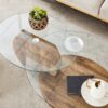 Modern Natural Wood Grain Double Layer Coffee Table Versatile Design - Natural Wood / Transparent - Image 6