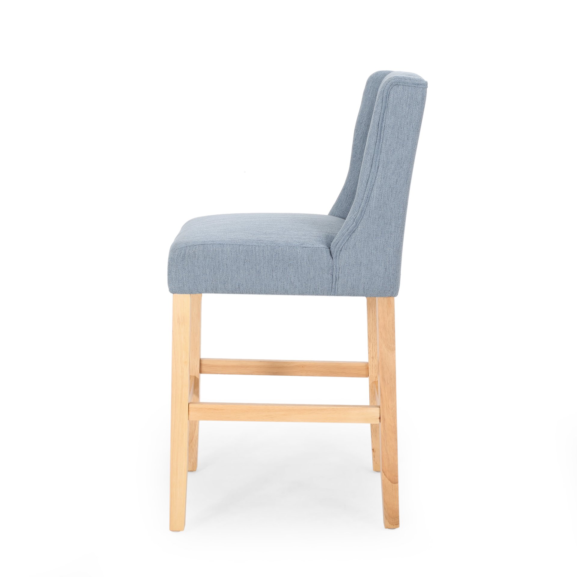 Vienna - Contemporary Fabric Tufted Wingback 27 Inch Counter Stools, (Set of 2) - Light Blue / Natural - Image 8