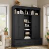 Hall Tree With Bench And 5 Storage Cubbies, Modern Entryway Storage Organizer Cabinet With 4 Doors, 5 Drawers And Adjustable Shelves For Hallway, Entryway, Living Room - Black - Image 3