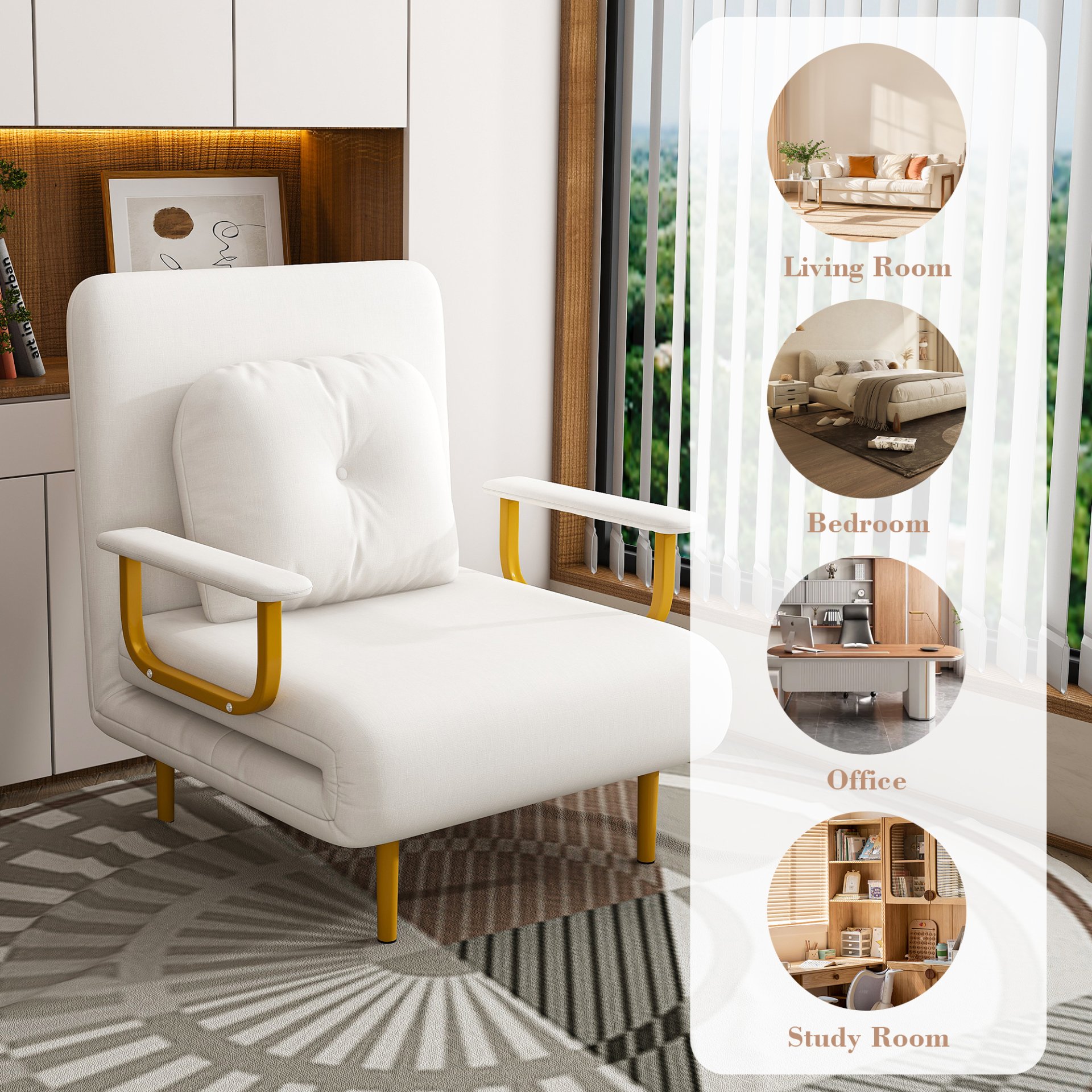 3 In 1 Convertible Folding Sofa Bed With Adjustable Backrest And Pillow - White - Image 17