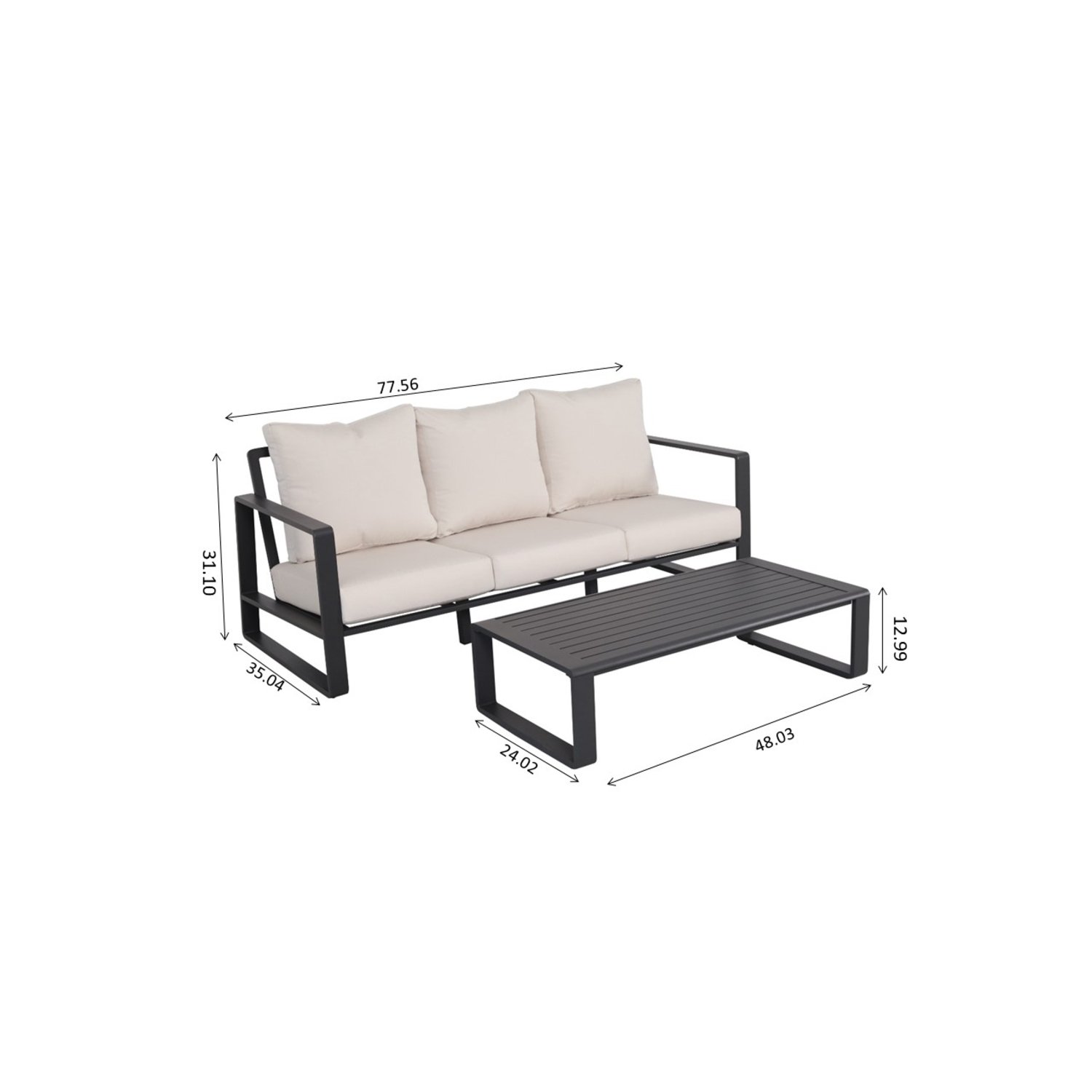 3 Person Sofa With Rectangular Coffee Table, Cushions Tino Tino - Beige - Image 3