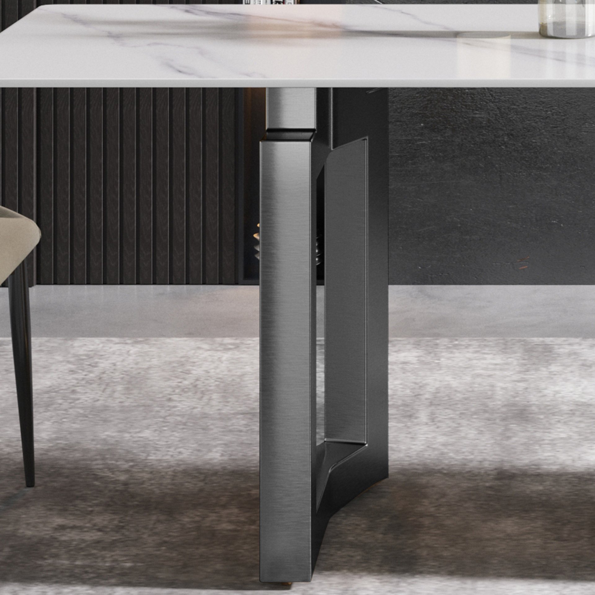 70.87" Modern Artificial Stone White Straight Edge Black Metal Leg Dining Table - White / Black - Image 7