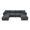 Chenille Modular Sectional Sofa, U Shaped Cloud Couch Set With Double Cushions, 6 Seat Sleeper Sofa Bed With Ottomans, Oversized Indoor Furniture - Dark Gray - Image 2