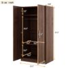 2 Door Wooden Wardrobe Armoire With 3 Storage Shelves - Brown - Image 3