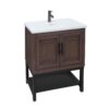 Modern Freestanding Bathroom Vanity With Ceramic Sink, Hot And Cold Faucet, 2 Door Cabinet & Open Iron Shelf, Magnesium Oxide And Iron Frame - Walnut - Image 9