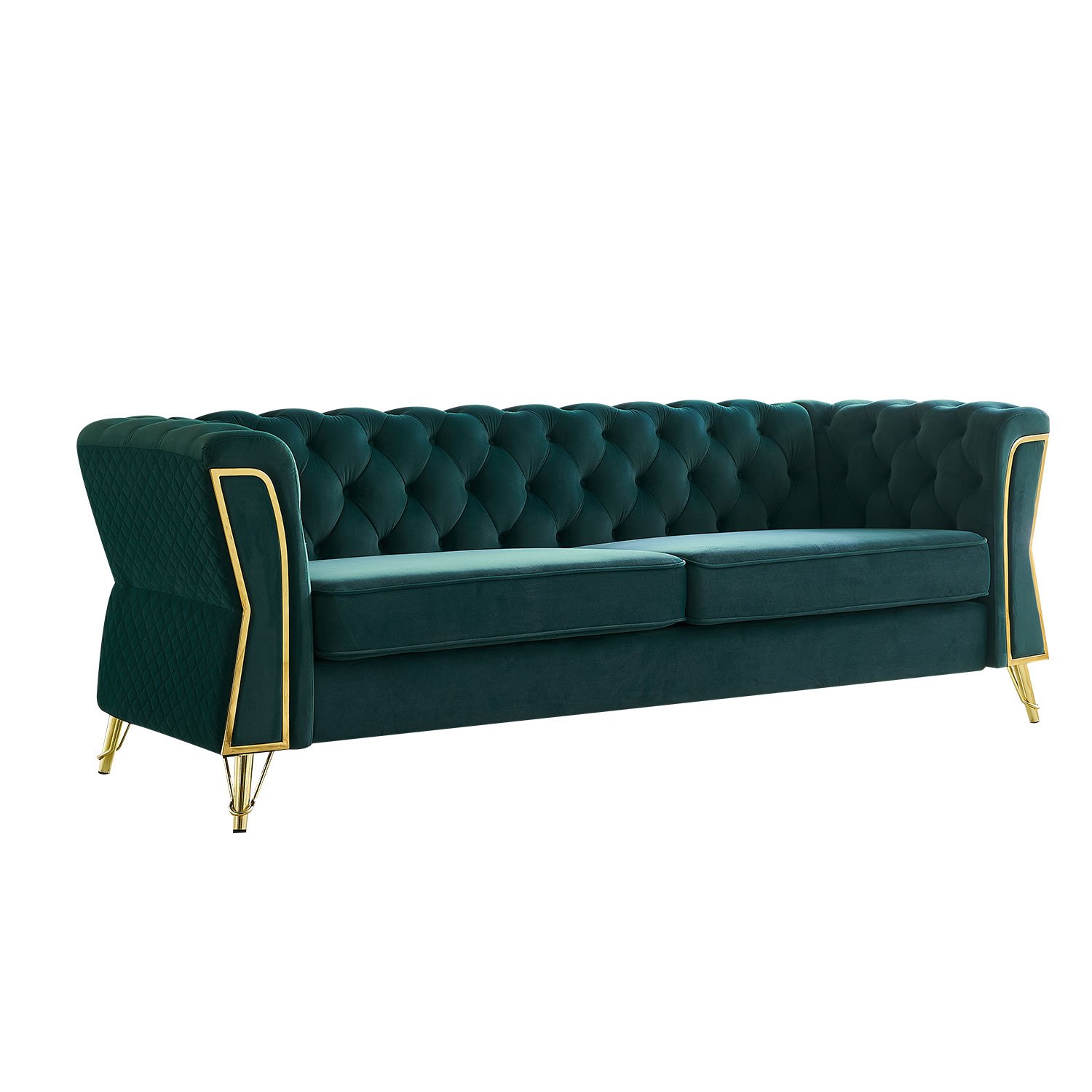 Modern Tufted Velvet Sofa For Living Room - Green - Image 2