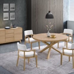 Kasem - 6 Piece Round Table With Matching Chair And Server Dining Room Set - Oak