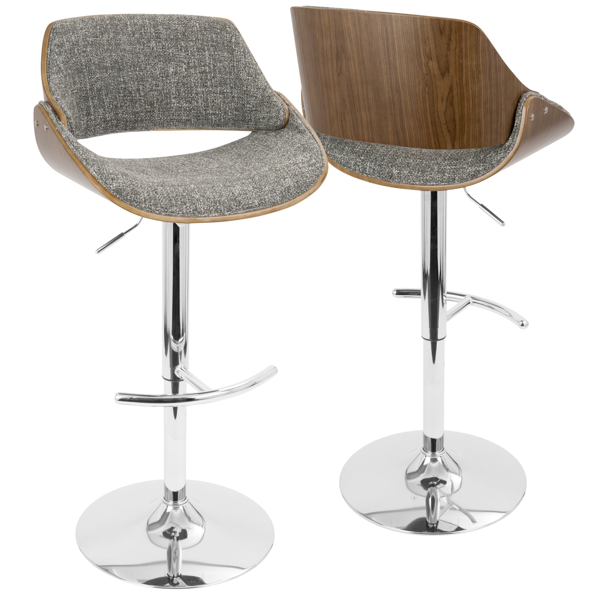 Fabrizzi - Mid-Century Modern Adjustable Barstool With Swivel (Set of 2) - Chrome / Walnut / Gray - Image 2