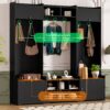 Wide Hall Tree With Shoe Storage, 4 In 1 Entryway Bench With 8 Cubbies, 7 Coat Hooks & Adjustable Shelf For Hallway - Black - Image 7