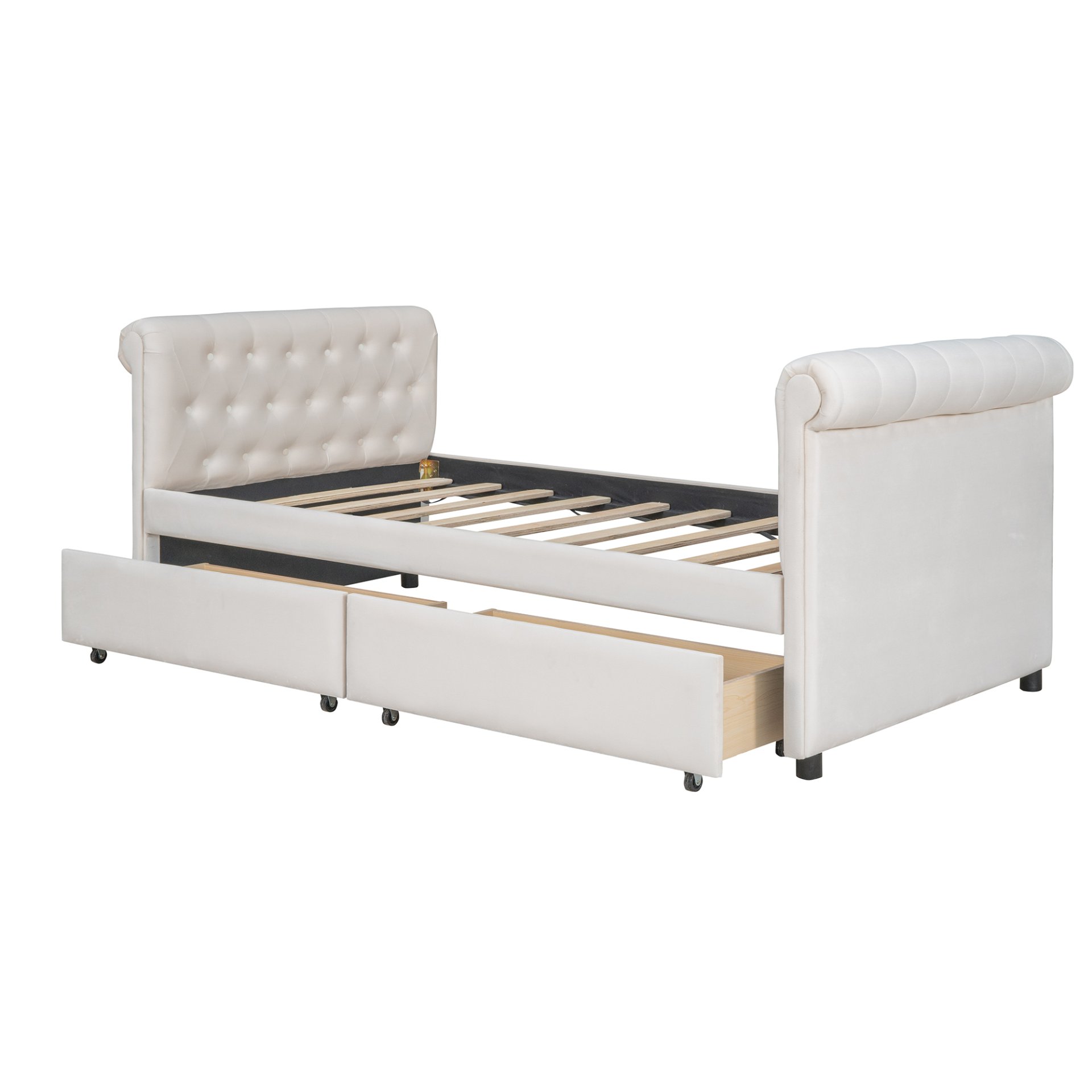 Twin Size Upholstered Daybed With Drawers, Slat Support - Beige - Image 3