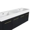Modern Wall Mounted Bathroom Vanity With Double Resin Sink And Storage Rack - Black Chestnut - Image 18