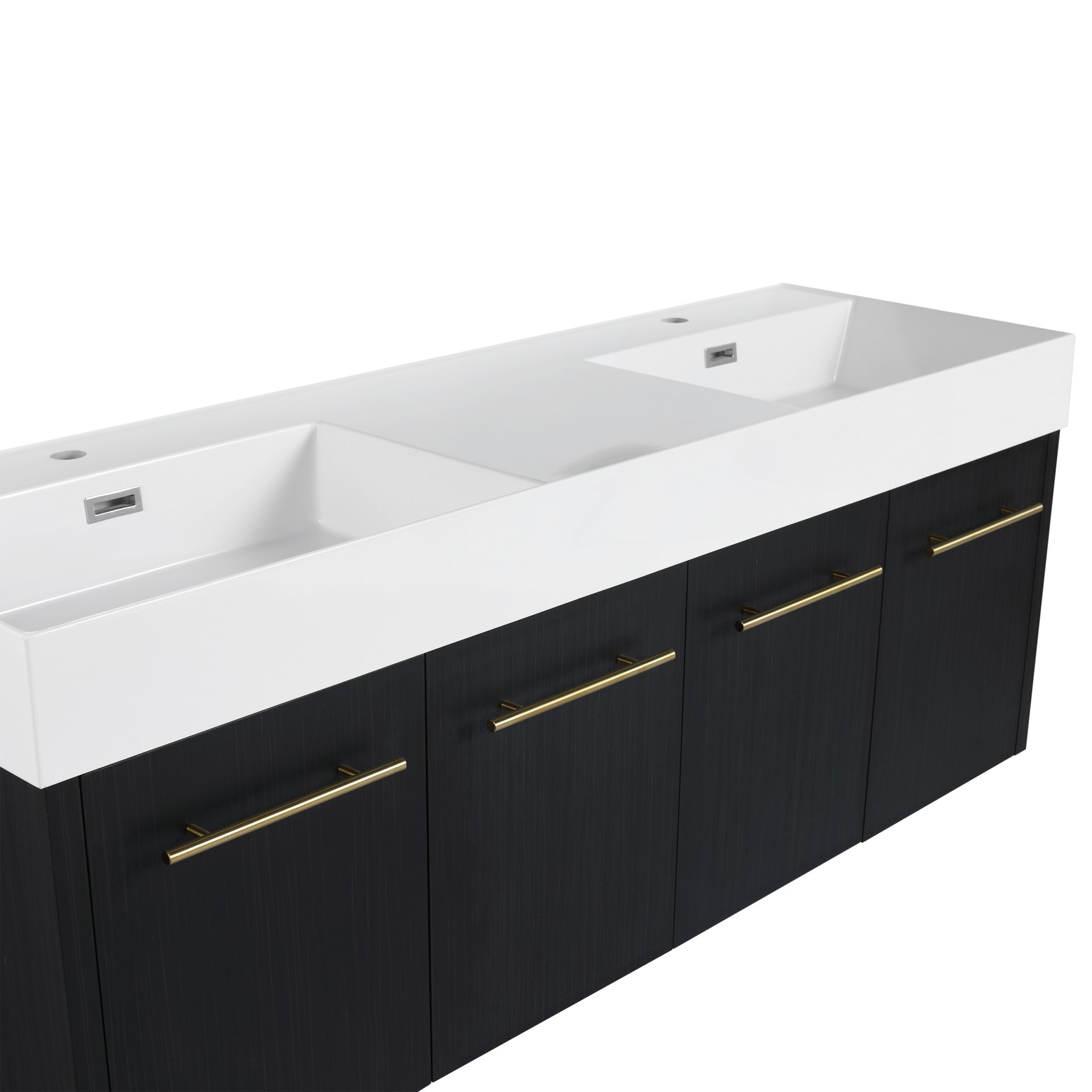 Modern Wall Mounted Bathroom Vanity With Double Resin Sink And Storage Rack - Black Chestnut - Image 18