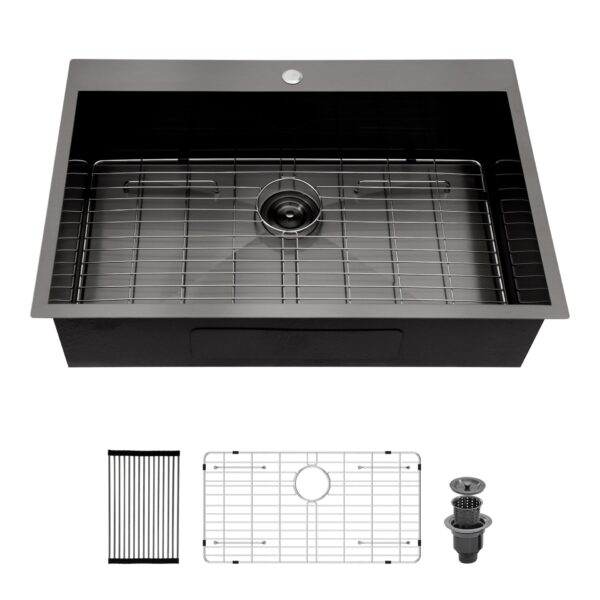 30" Modern Topmount Kitchen Sink Stainless Steel 16 Gauge Single Bowl - White