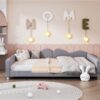 Full Size Upholstered Daybed, Sherpa Fabric Sofabed With Cloud-Shaped Backrest, No Box - Spring Needed - Gray - Image 8