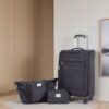 3 Piece Set (18/Travelbag/Toiletry Bag), Softshell Suitcase Spinner Wheels Terylene Polyester Luggage Sets Carry On Suitcase Luggage Lightweight Durable Suitcase - Black - Image 2