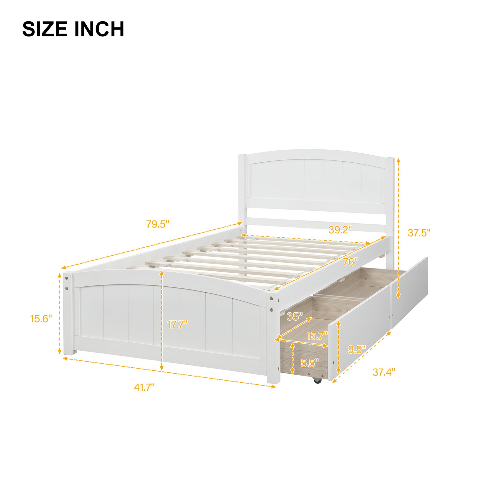 Twin Size Platform Bed & Two Drawers - White - Image 6