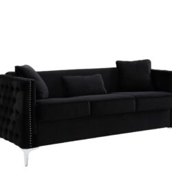 Bayberry - Velvet Sofa With 3 Pillows - Black