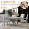 5 Piece Dining Set Retro Extendable Round Table And 4 Chairs For Kitchen Dining Room - Antique Gray Oak - Image 6