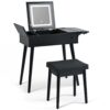 Makeup Vanity Desk With Flip Top Mirror And LED Light, Dressing Table With Charging Station, 2 Drawers And Fold Up Panel, Vanity Set With Cushioned Stool For Bedroom - Black - Image 14