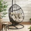Kylie - Hanging Basket Chair Brown Cozy Rattan Design With Water Resistant Cushions - Khaki / Brown - Image 6