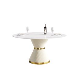 59.05" Modern Artificial Stone Round Carbon Steel Base Dining Table, Can Accommodate 6 People - White
