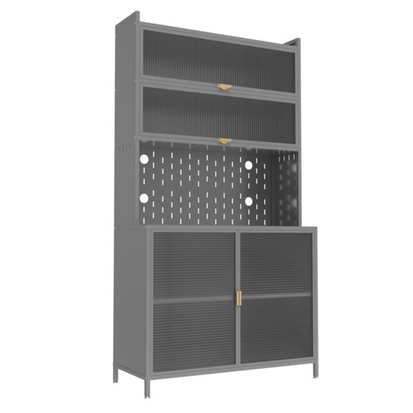 Tall Kitchen Pantry Cabinet With Flip Doors And Pegboard, Anti Tip Steel Storage Hutch - Black