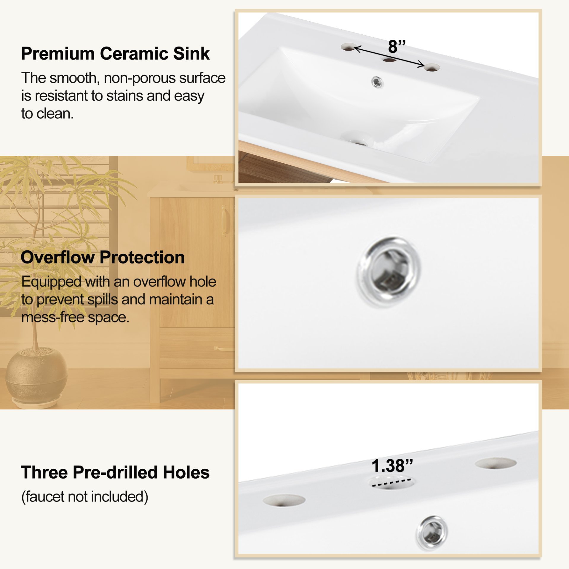 36" Bathroom Vanity, 2 Soft Close Doors, 4 Soft Close Drawers, Adjustable Shelf, Storage Cabinet - Acacia Wood - Image 7