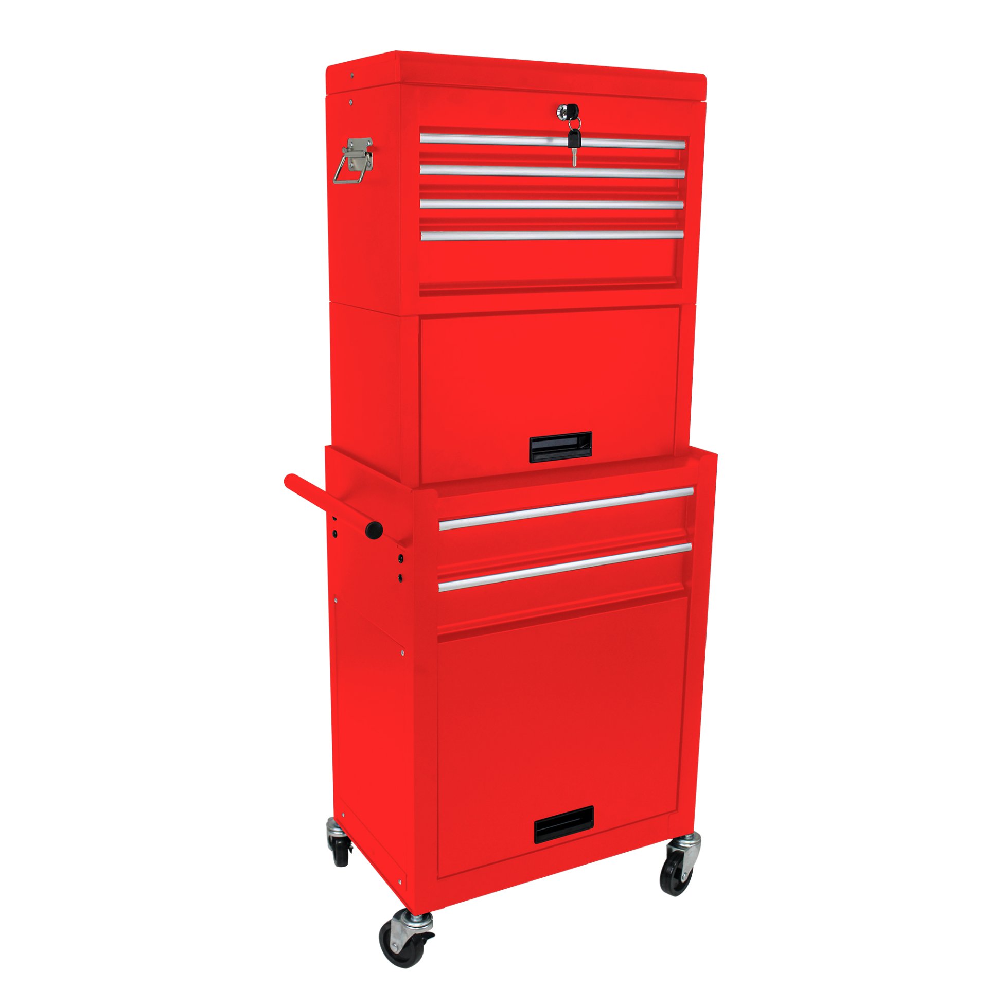 6 Drawer Lockable Tool Cabinet On Wheels Steel Rolling Tool Chest With Detachable Toolbox, 2 In 1 Garage Workshop Storage Organizer With 4 Universal Casters - Red - Image 11
