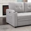Mabel - Linen Fabric Sleeper Sectional With Cupholder, USB Charging Port And Pocket - Light Gray - Image 7