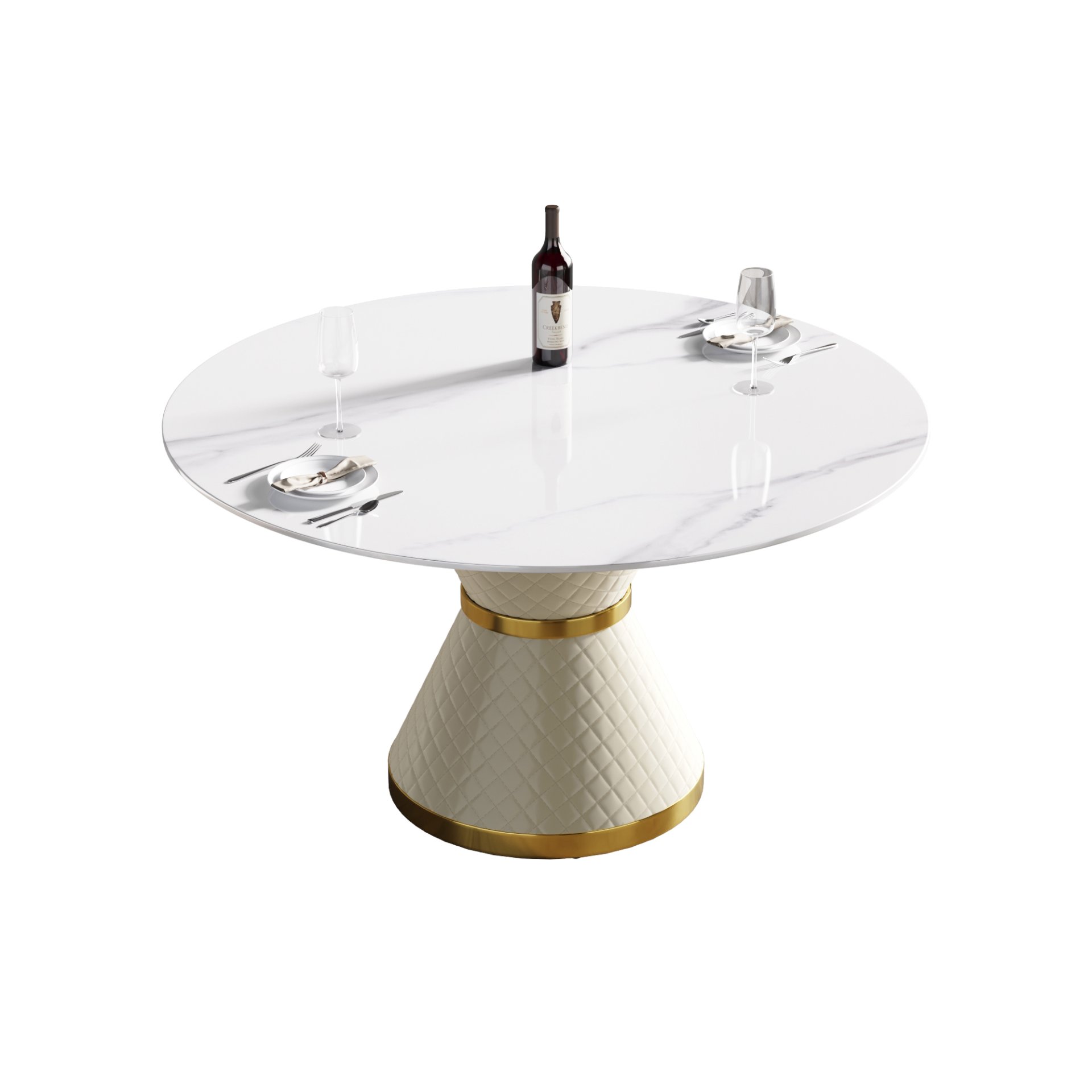 53.15" Modern Artificial Stone Round Carbon Steel Base Dining Table, Can Accommodate 6 People - White - Image 9