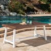 Outdoor Sandblast Acacia Wood Dining Table With Rustic Metal Frame, Weather Resistant - Brown White - Image 2