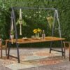 Huckleberry - Acacia Wood Outdoor Dining Table With Plant Hanger - Teak - Image 5