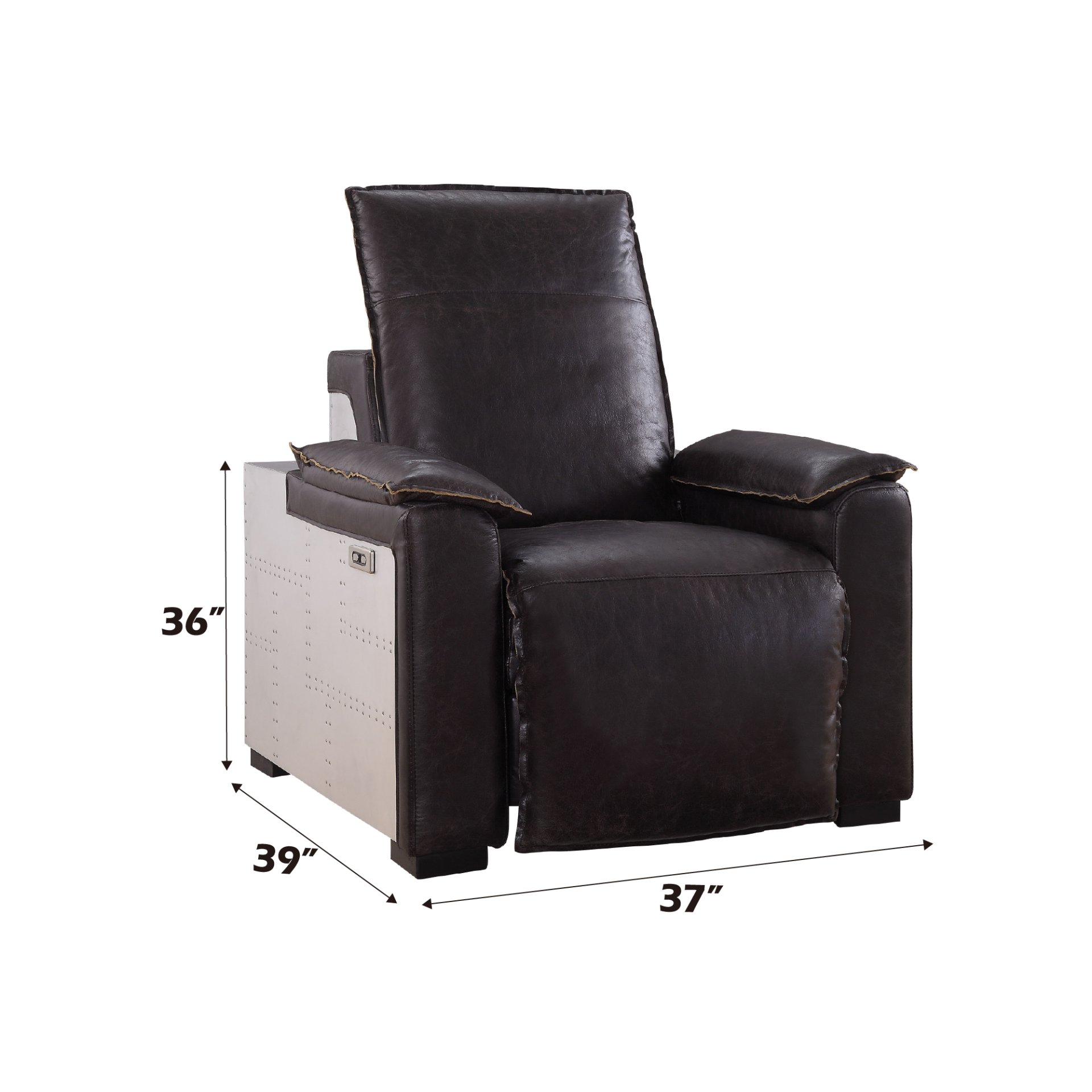 Misezon - Top Grain Leather Power Motion Recliner - Dark Brown - Image 3