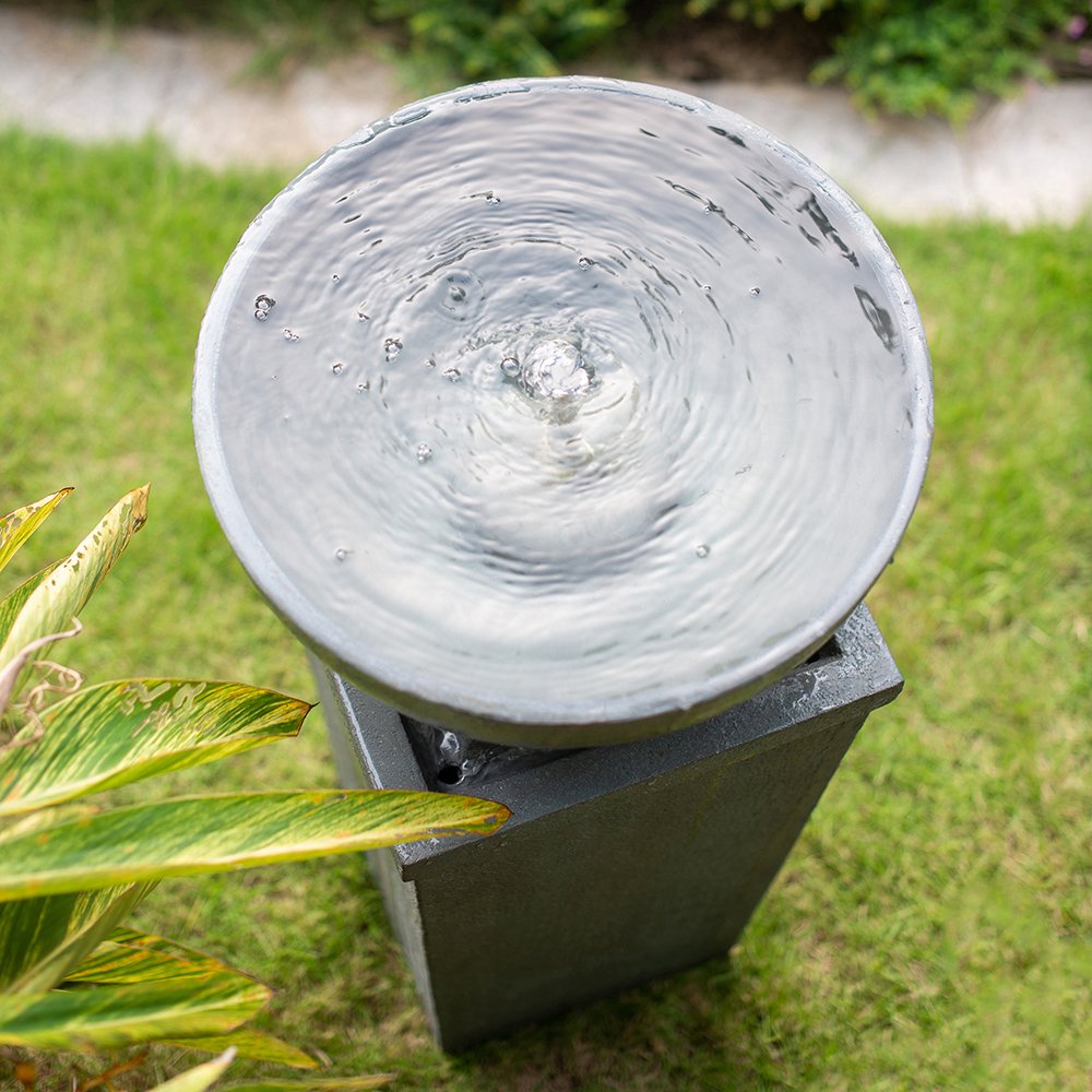 16.3" Polyresin Zen Bowl Water Fountain, Outdoor Bird Feeder / Bath Fountains, Relaxing Water Feature For Garden Lawn Backyard Porch - Gray - Image 6