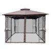 10 X 10 Ft Patio Gazebo Tent With Ventilated Double Roof And Mosquito Net - Brown - Image 6